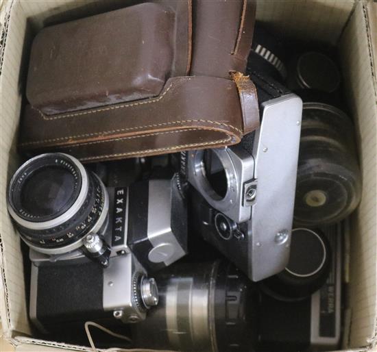 Three Ihagee Exakta camera bodies with four Carl Zeiss Jena lenses,